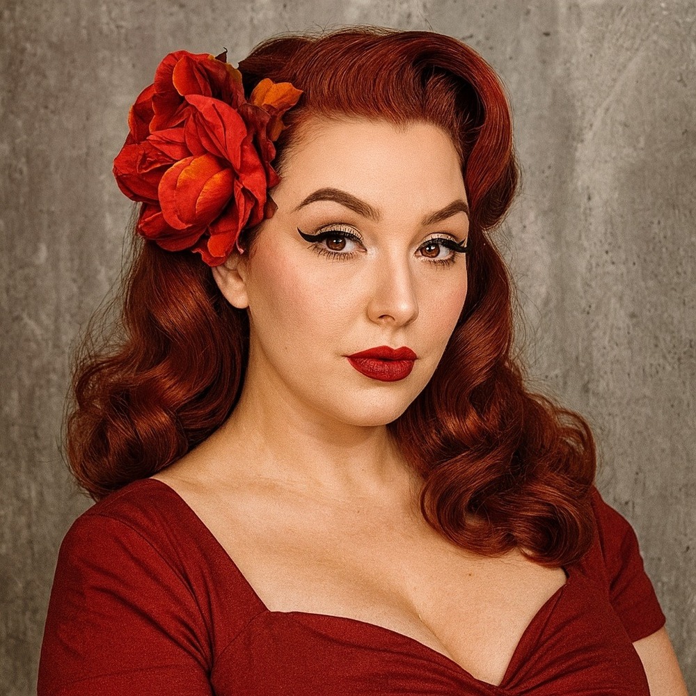 Handmade Fall Hair‎ Flower Clip Red Rose Autumn Leaves Pinup Rockabilly Retro